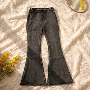 POL Jeans Womens Size S Dark Wash Flared Bell Bottom Raw Hem Mid Rise NWOT